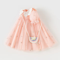 Dave&Bella Girls Summer Cute Pink Mesh Princess Dress(wallet bag)