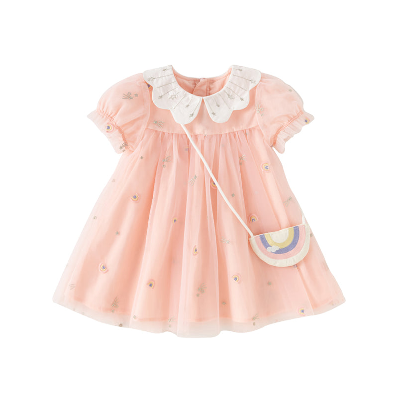Dave&Bella Girls Summer Cute Pink Mesh Princess Dress(wallet bag)