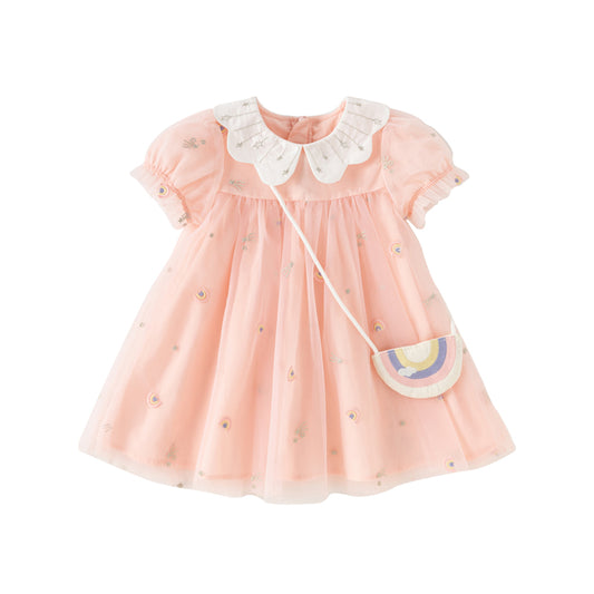 Dave&Bella Girls Summer Cute Pink Mesh Princess Dress(wallet bag)