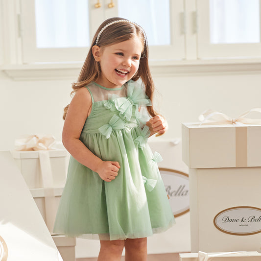 Dave&Bella Girls Summer Green Sleeveless Mesh Party A-line Dress