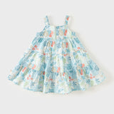 Dave&Bella Summer Toddler Girls Cotton Blue Floral Print Slip Dress