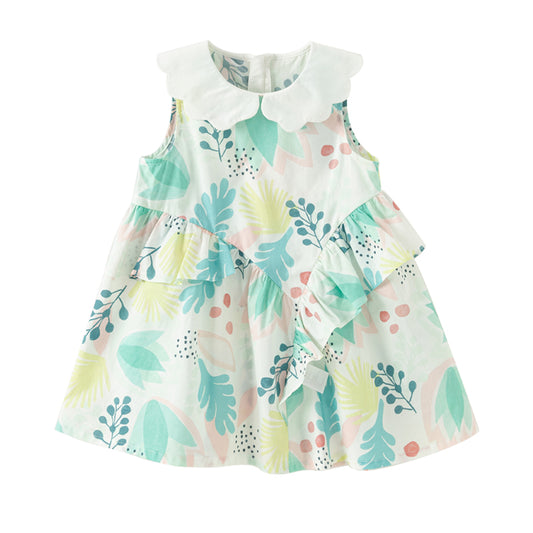 Dave&Bella Toddler Girls Summer Playful Leaf Print Sleeveless Lightweight Dress