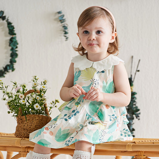 Dave&Bella Toddler Girls Summer Playful Leaf Print Sleeveless Lightweight Dress
