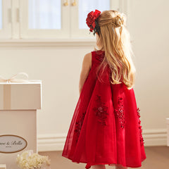 Dave&Bella Kids Girls Summer Festival Red Sleeveless Luxury Tulle Formal Princess Dress