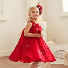 Dave&Bella Kids Girls Summer Festival Red Sleeveless Luxury Tulle Formal Princess Dress