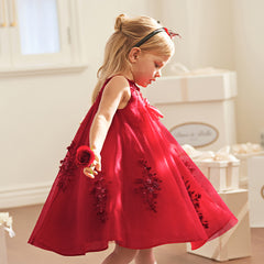 Dave&Bella Kids Girls Summer Festival Red Sleeveless Luxury Tulle Formal Princess Dress