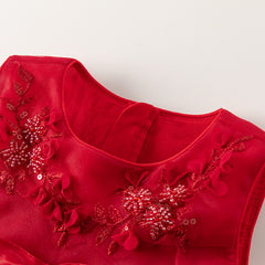 Dave&Bella Kids Girls Summer Festival Red Sleeveless Luxury Tulle Formal Princess Dress