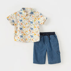 Dave&Bella Baby Boys Summer Cotton Animal Print Short Sleeve Shirt Top