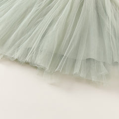 Dave&Bella Girls Summer Grey Green Sleeveless Round Collar Mesh Princess Dress