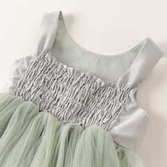 Dave&Bella Girls Summer Grey Green Sleeveless Round Collar Mesh Princess Dress