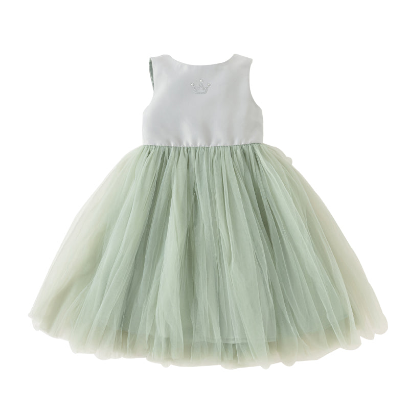 Dave&Bella Girls Summer Grey Green Sleeveless Round Collar Mesh Princess Dress