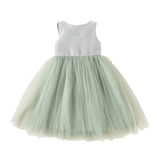 Dave&Bella Girls Summer Grey Green Sleeveless Round Collar Mesh Princess Dress