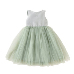 Dave&Bella Girls Summer Grey Green Sleeveless Round Collar Mesh Princess Dress