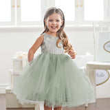 Dave&Bella Toddler Girls Summer Grey Green Sleeveless Princess Tulle Dress