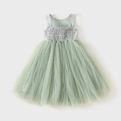 Dave&Bella Girls Summer Grey Green Sleeveless Round Collar Mesh Princess Dress