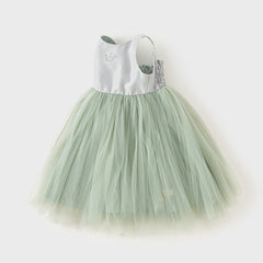 Dave&Bella Girls Summer Grey Green Sleeveless Round Collar Mesh Princess Dress