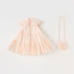 Dave&Bella Toddler Girls Summer Chinese-style Flower Embroidery Mesh Dress(wallet bag)