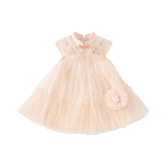 Dave&Bella Toddler Girls Summer Chinese-style Flower Embroidery Mesh Dress(wallet bag)