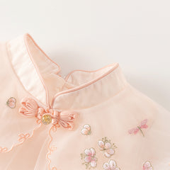 Dave&Bella Toddler Girls Summer Chinese-style Flower Embroidery Mesh Dress(wallet bag)