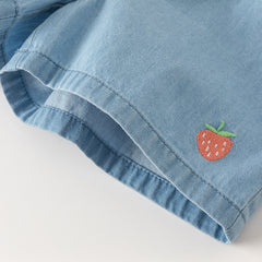 Dave&Bella Girls Summer Cotton Strawberry Print Sleeveless T-shirt Short Pant Set