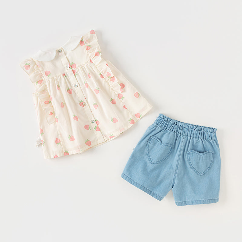 Dave&Bella Toddler Girls Summer Cotton Strawberry Print T-shirt Short Sets
