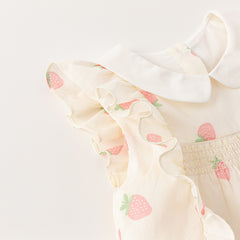 Dave&Bella Girls Summer Cotton Strawberry Print Sleeveless T-shirt Short Pant Set