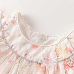 Dave&Bella Girls Summer Sweet Pink Floral Print Mesh Princess Dress (wallet bag)