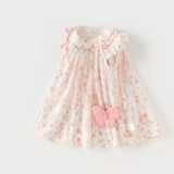 Dave&Bella Toddler Girls Summer Sweet Pink Floral Print Mesh Princess Dress (wallet bag)