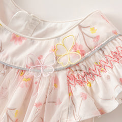 Dave&Bella Girls Summer Sweet Pink Floral Print Mesh Princess Dress (wallet bag)