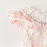 Dave&Bella Toddler Girls Summer Sweet Pink Floral Print Mesh Princess Dress (wallet bag)