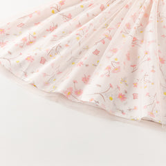 Dave&Bella Girls Summer Sweet Pink Floral Print Mesh Princess Dress (wallet bag)