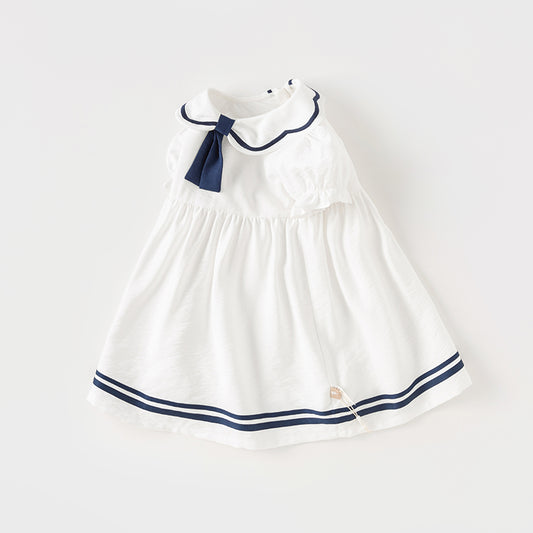 Dave&Bella Summer Toddler Girls Sweet White Preppy Breathable Lightweight A-line Dress