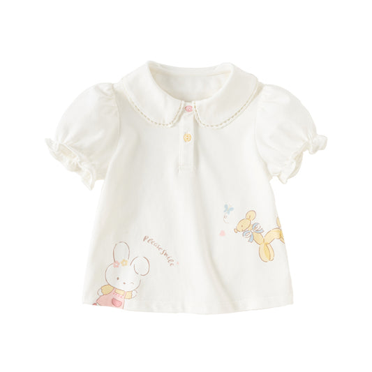 Dave&Bella Toddler Girls Summer Breathable Cotton Cartoon Rabbit Print Shirt Tops