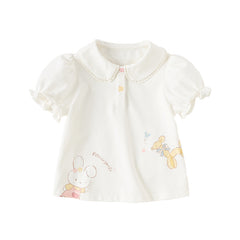 Dave&Bella Toddler Girls Summer Breathable Cotton Cartoon Rabbit Print Shirt Tops