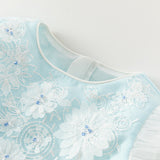 Dave&Bella Toddler Girls Summer Elegant Blue Flutter Sleeve Luxury Tutu Party Tulle Dress