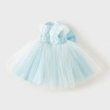 Dave&Bella Toddler Girls Summer Elegant Blue Flutter Sleeve Luxury Tutu Party Tulle Dress