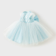 Dave&Bella Toddler Girls Summer Elegant Blue Flutter Sleeve Luxury Mesh Tutu Party Dress