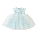 Dave&Bella Toddler Girls Summer Elegant Blue Flutter Sleeve Luxury Tutu Party Tulle Dress