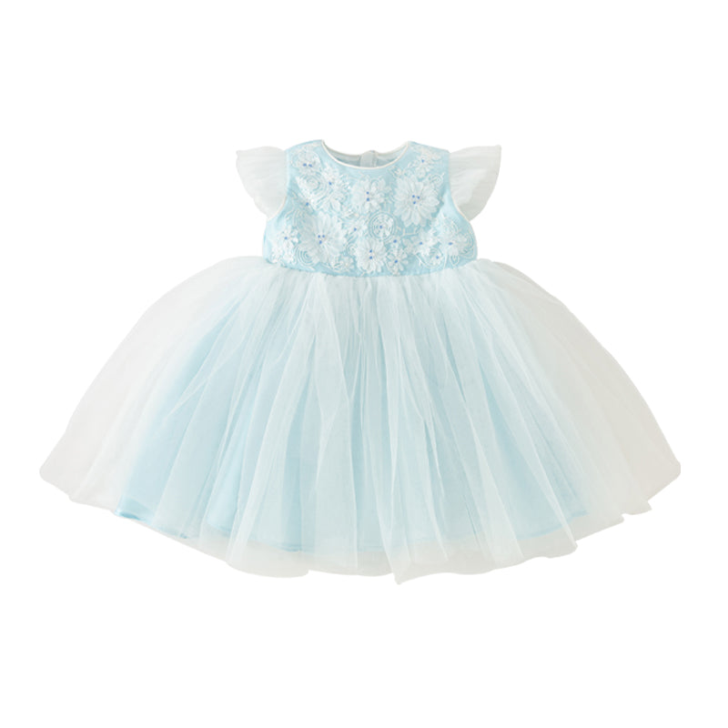 Dave&Bella Toddler Girls Summer Elegant Blue Flutter Sleeve Luxury Tutu Party Tulle Dress
