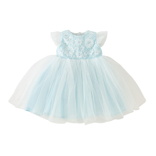 Dave&Bella Toddler Girls Summer Elegant Blue Flutter Sleeve Luxury Mesh Tutu Party Dress