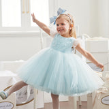 Dave&Bella Toddler Girls Summer Elegant Blue Flutter Sleeve Luxury Tutu Party Tulle Dress
