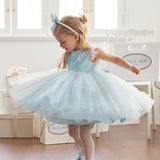 Dave&Bella Toddler Girls Summer Elegant Blue Flutter Sleeve Luxury Tutu Party Tulle Dress