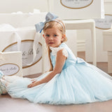 Dave&Bella Toddler Girls Summer Elegant Blue Flutter Sleeve Luxury Tutu Party Tulle Dress