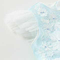 Dave&Bella Toddler Girls Summer Elegant Blue Flutter Sleeve Luxury Mesh Tutu Party Dress