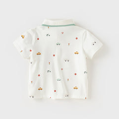 Dave&Bella Toddler Boy Summer Cotton Car Print Polos