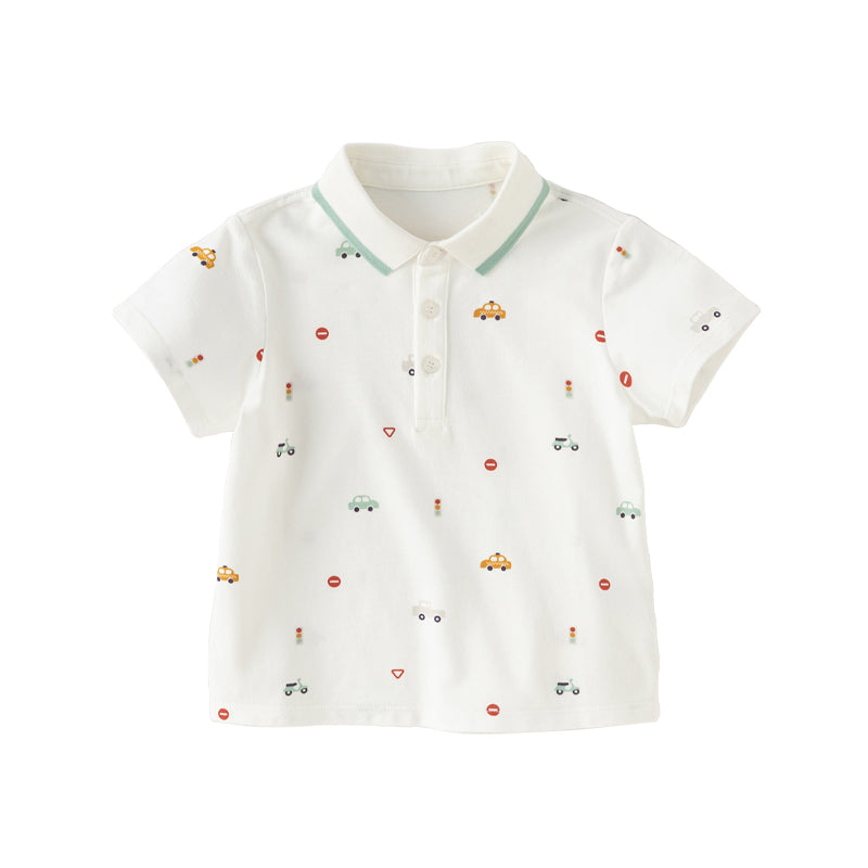 Dave&Bella Toddler Boy Summer Cotton Car Print Polos