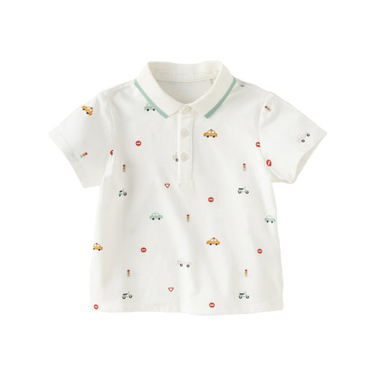 Dave&Bella Toddler Boy Summer Cotton Car Print Polos