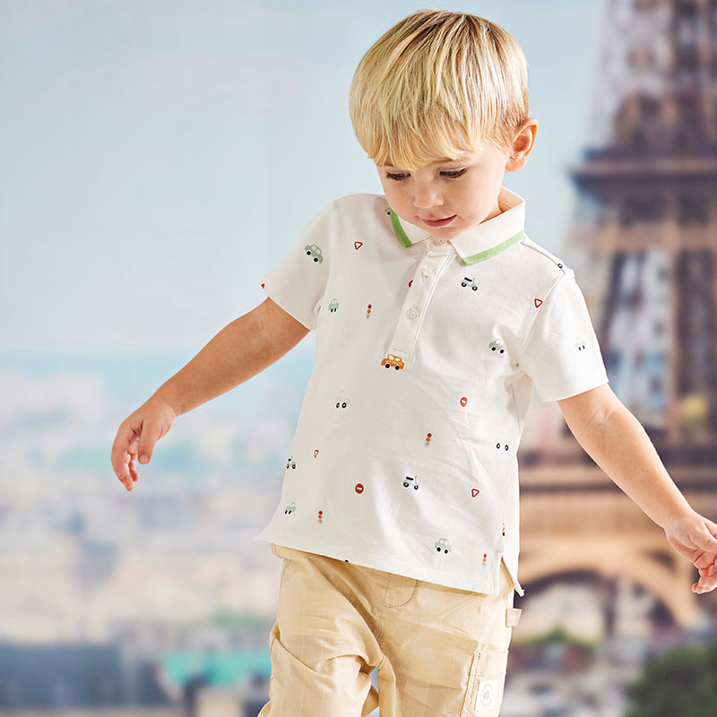 Dave&Bella Toddler Boy Summer Cotton Car Print Polos