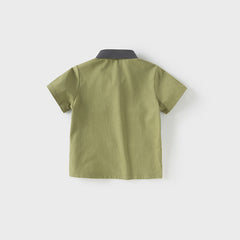 Dave&Bella Toddler Boys Summer Grass Green Cotton Soft College-style Polos