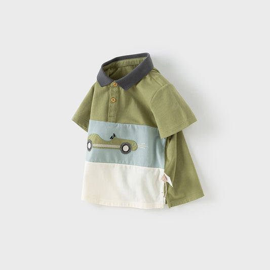 Dave&Bella Toddler Boys Summer Grass Green Cotton Soft College-style Polos